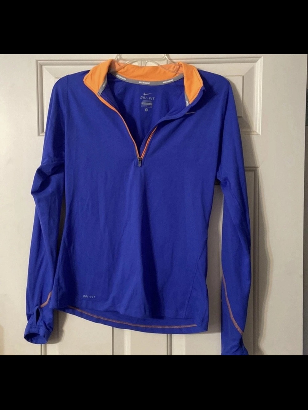 Nike Dri Fit Women’s Royal Blue Quarter-Zip Pullover with Orange Trim